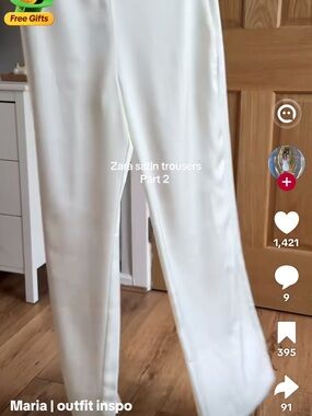 Zara Satin Straight-Leg Trousers in Ivory